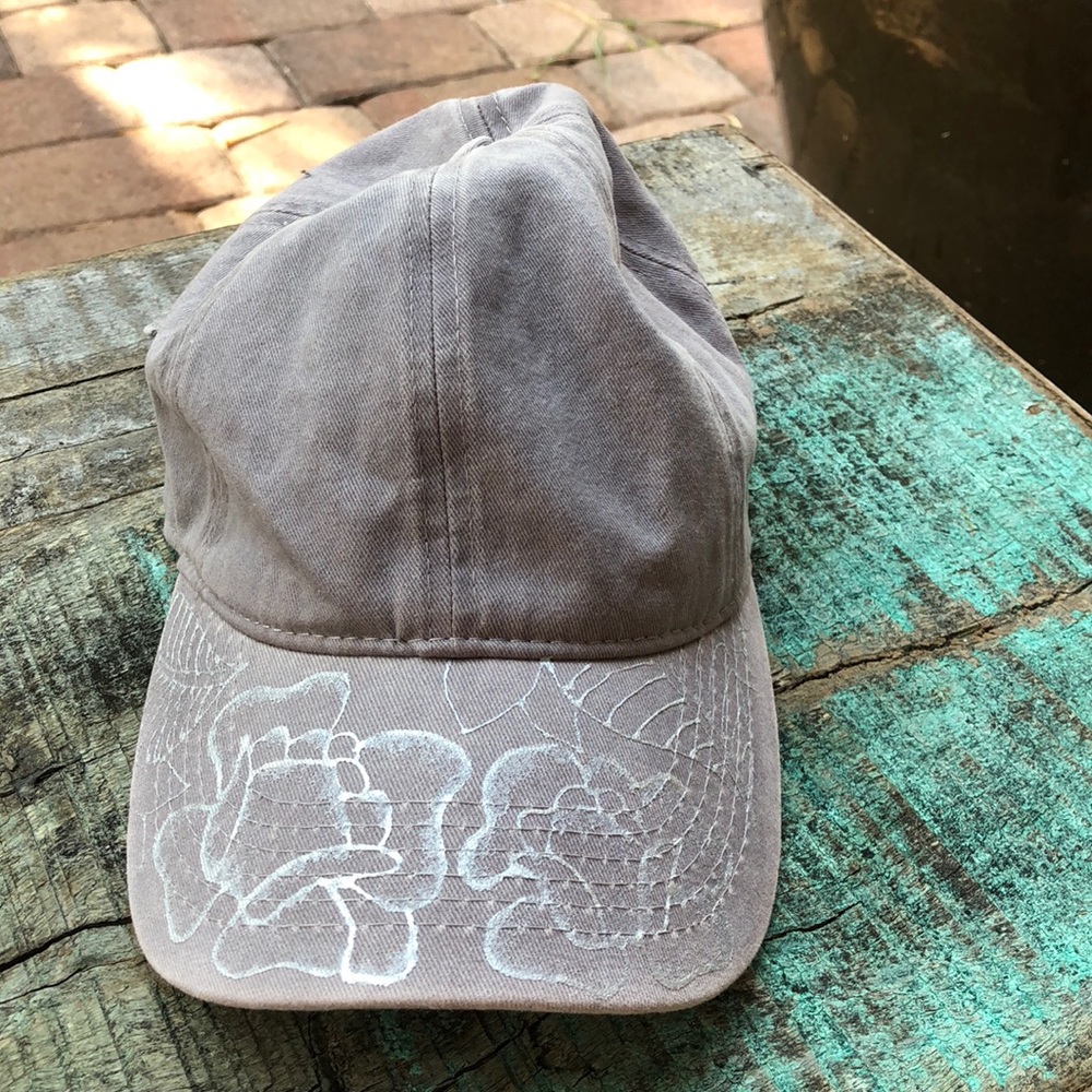 Women’s Gray Hand-painted Floral Cap